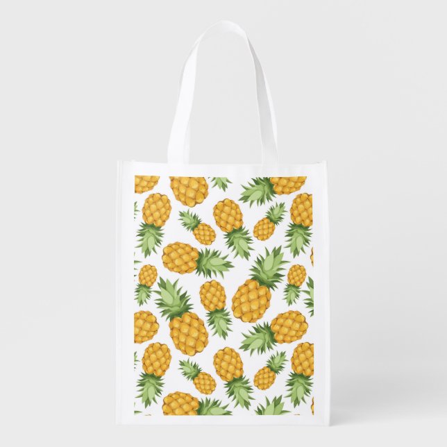 Cartoon Pineapple Pattern Reusable Grocery Bag (Front)