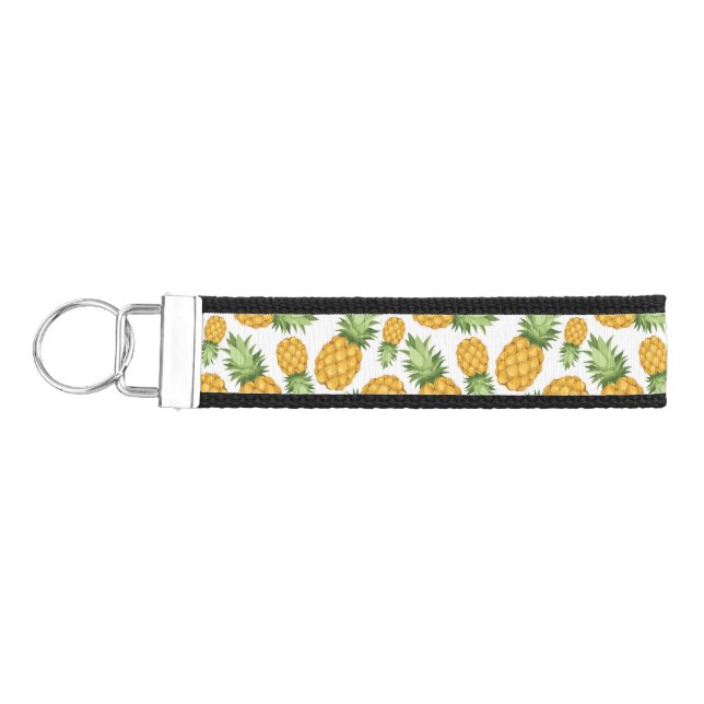 Cartoon Pineapple Pattern Wrist Keychain (Keys on Left)