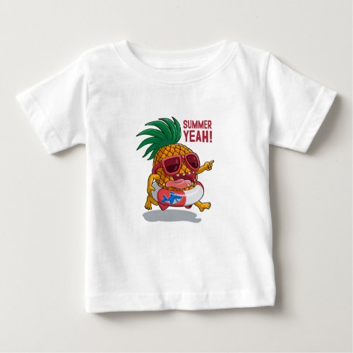 Cartoon pineapple with inflatable ring Hand drawn Baby T_Shirt