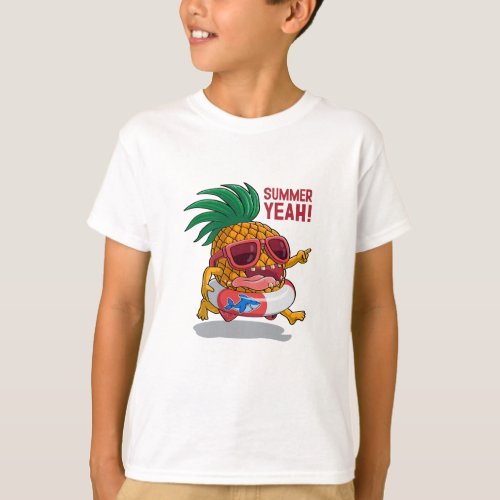 Cartoon pineapple with inflatable ring Hand drawn T_Shirt