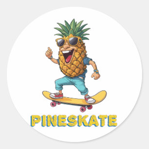 Cartoon Pineapple with Sunglasses on a Skateboard Classic Round Sticker
