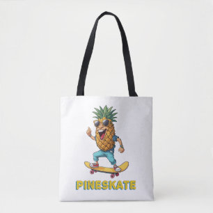 Cartoon Pineapple with Sunglasses on a Skateboard  Tote Bag
