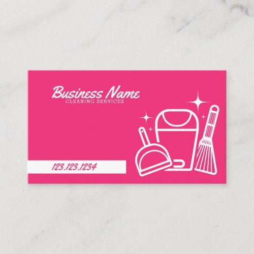 Cartoon Pink and White Cleaning Supplies Maid Business Card