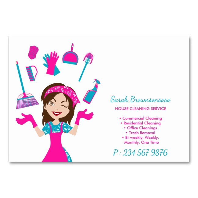 Cartoon Pink Blue Purple House Cleaning Table Number
