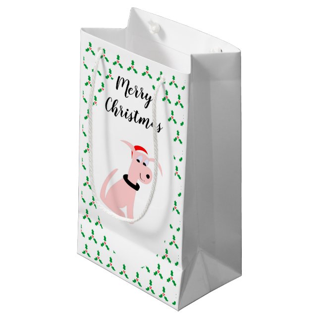 Cartoon pink dog Cheeky Dog Christmas Small Gift Bag (Front Angled)