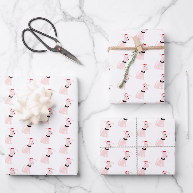 Cartoon pink dog Cheeky Dog Christmas Wrapping Paper Sheets (Front)