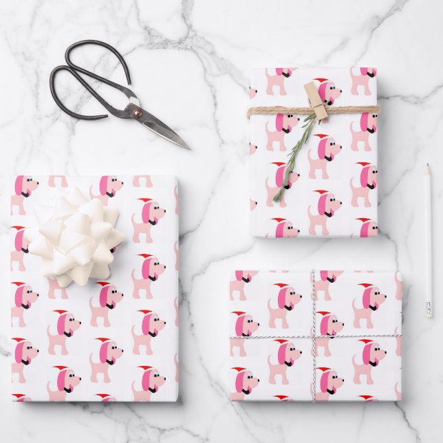 Cartoon pink dog Diva Dog Christmas  Wrapping Paper Sheets (Front)