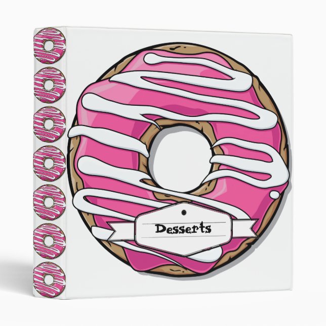 Cartoon Pink Donut with Icing 3 Ring Binder (Front/Spine)