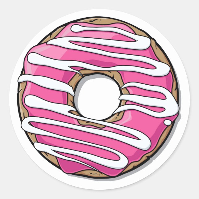 Cartoon Pink Donut with Icing Classic Round Sticker (Front)