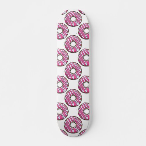 Cartoon Pink Donut with Icing Skateboard Deck