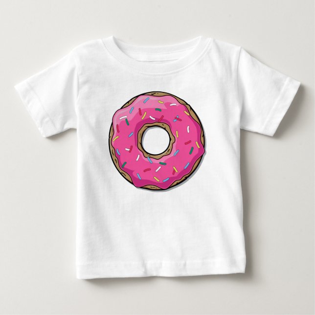Cartoon Pink Donut With Sprinkles Baby T-Shirt (Front)