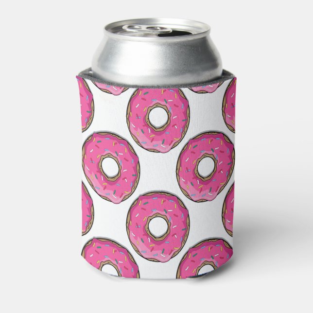 Cartoon Pink Donut With Sprinkles Can Cooler (Can Back)