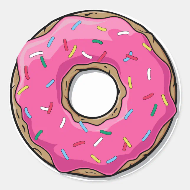 Cartoon Pink Donut With Sprinkles Classic Round Sticker | Zazzle