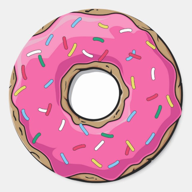 Cartoon Pink Donut With Sprinkles Classic Round Sticker (Front)