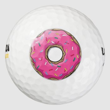Cartoon Pink Donut With Sprinkles Golf Balls by GroovyFinds at Zazzle