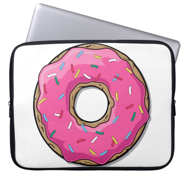 Cartoon Pink Donut With Sprinkles Laptop Sleeve (Front)
