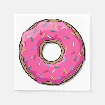 Cartoon Pink Donut With Sprinkles Paper Napkins by GroovyFinds at Zazzle