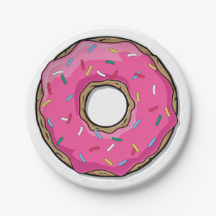 Cartoon Pink Donut With Sprinkles Paper Plates