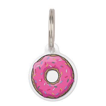 Cartoon Pink Donut With Sprinkles Pet Name Tag by GroovyFinds at Zazzle