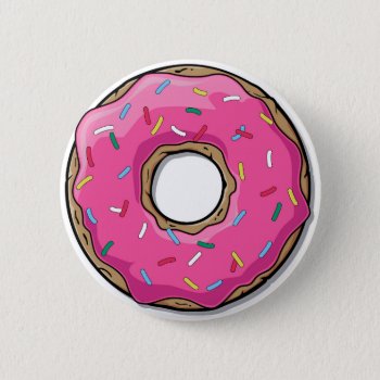 Cartoon Pink Donut With Sprinkles Pinback Button by GroovyFinds at Zazzle