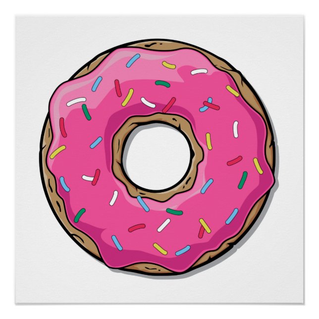 Cartoon Pink Donut With Sprinkles Poster (Front)
