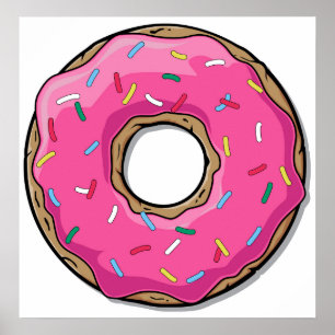 Cartoon Pink Donut With Sprinkles Poster