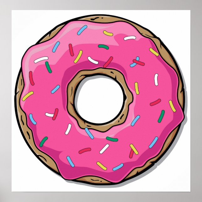 Cartoon Pink Donut With Sprinkles Poster (Front)