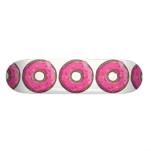 Cartoon Pink Donut With Sprinkles Skateboard Deck