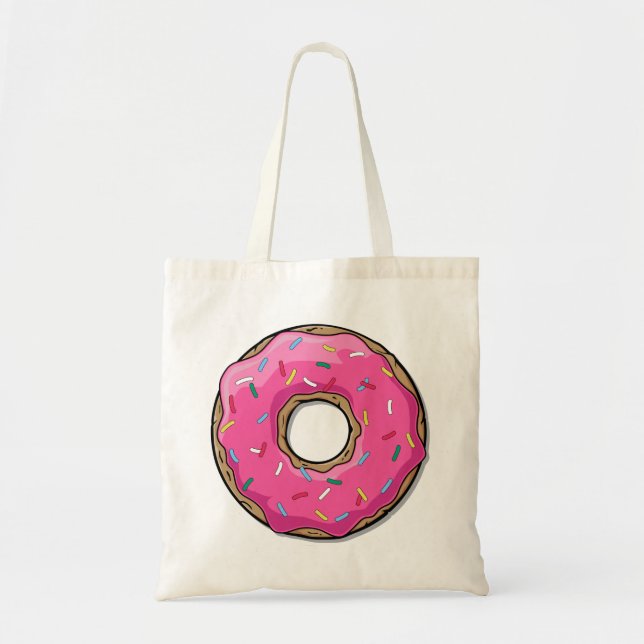 Cartoon Pink Donut With Sprinkles Tote Bag (Front)