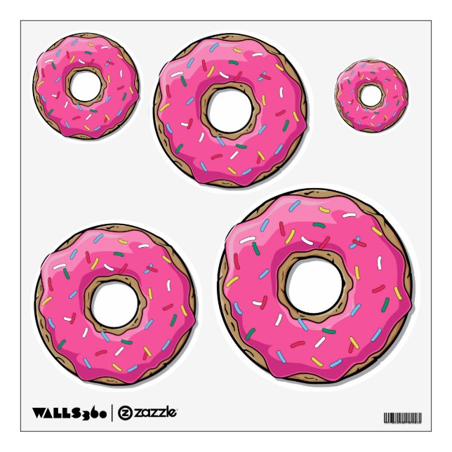 Cartoon Pink Donut With Sprinkles Wall Decal (Front)