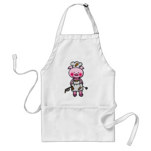 Cartoon pink pig chef adult apron