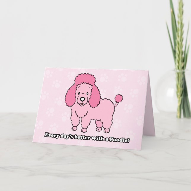 Cartoon Pink Poodle Greeting Card (Front)