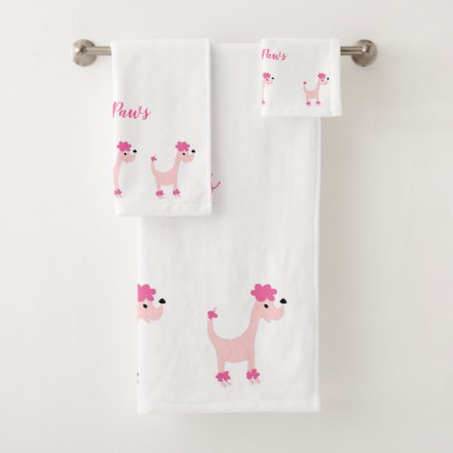 Cartoon pink poodle Posh Paws Bath Towel Set