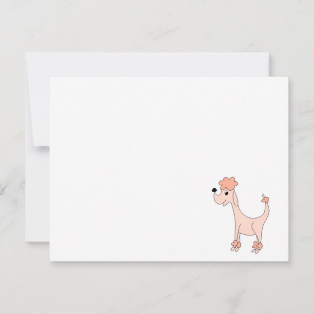 Cartoon pink poodle Posh Paws white Note Card (Front)