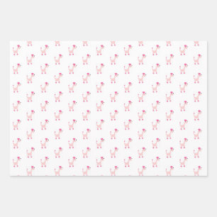 Cartoon pink poodle Posh Paws Wrapping Paper Sheets