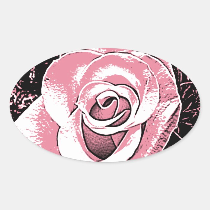 Cartoon Pink Rose Oval Stickers