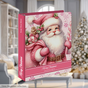 Cartoon pink Santa Claus Memory Album with Name 3 Ring Binder