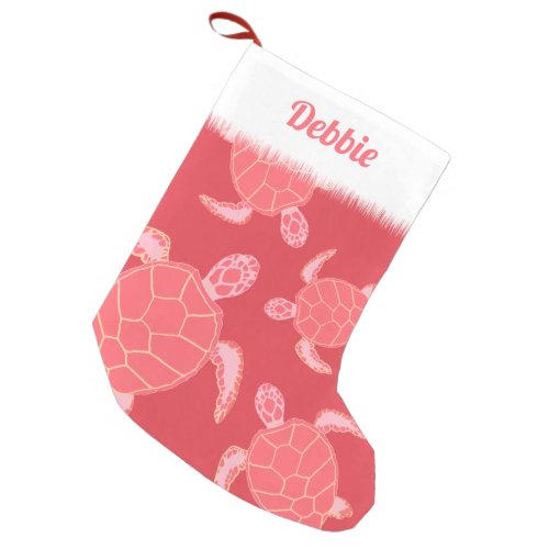 Cartoon Pink Sea Turtle Personalized Small Christmas Stocking