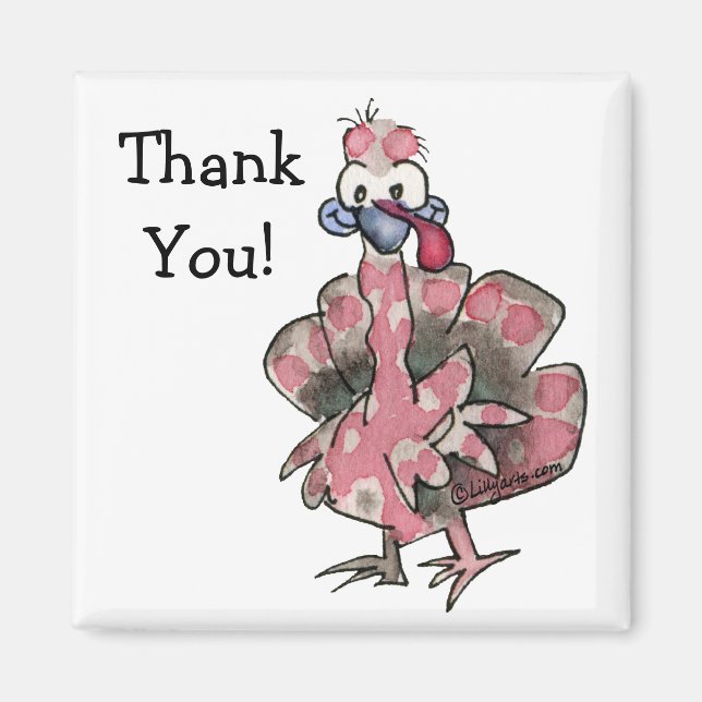 Cartoon Pink Turkey Thank You Magnet (Front)