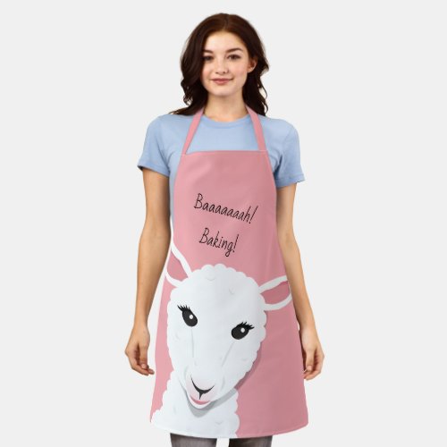 Cartoon Pink White Sheep Face Animal Word Apron