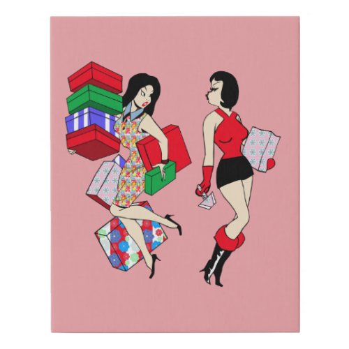 Cartoon Pinup Girls Comic Art Shopping Fashion Faux Canvas Print