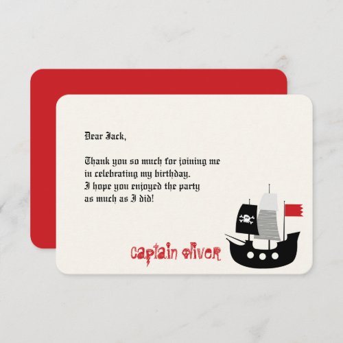 Cartoon Pirate Ship And Skeletons Kids Birthday Thank You Card