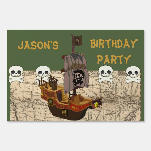 Cartoon Pirate Ship Personalize Sign (Back)