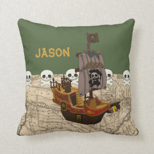 Cartoon Pirate Ship Personalize Throw Pillow