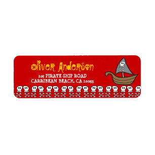 Cartoon Pirate Ship, Skulls & Bones Address Labels