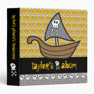 Cartoon Pirate Ship Skulls Bones Fun Colorful Boys 3 Ring Binder