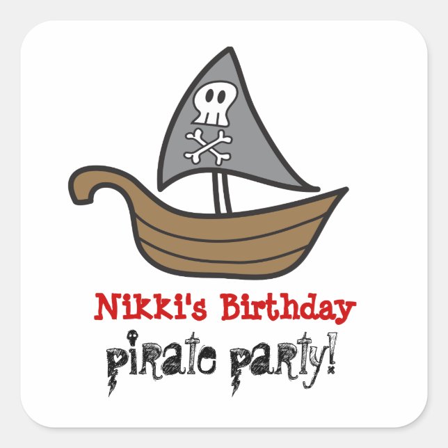 Cartoon Pirate Ship Skulls & Bones Party Sticker (Front)