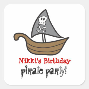 Cartoon Pirate Ship Skulls & Bones Party Sticker