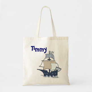 Cartoon pirate ship tote bag