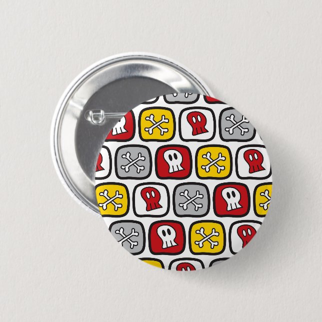 Cartoon Pirate / Skeleton Skulls & Bones Fun Kid's Pinback Button (Front & Back)